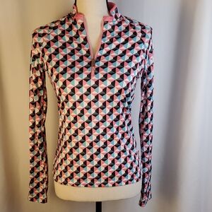 Stylish Geometric Long Sleeve Top - Pink and Black
